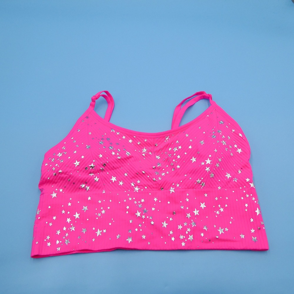 PINK Active Sports Bra Womens Large Seamless Star Print Pink Recycled Polyamide